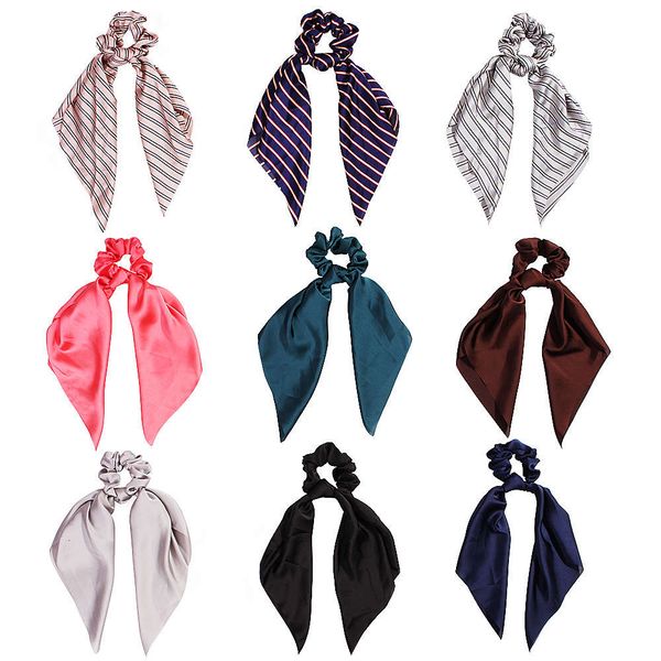 

Hair bandsQiyue bow large intestine Satin solid long ribbon horsetail hairband 70 colors, Pink