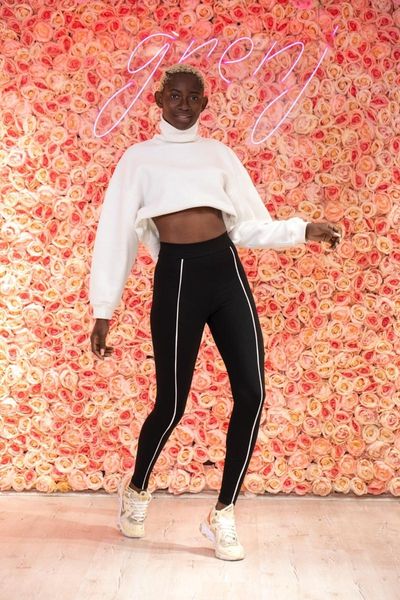 

women's leggings black front white piping high waist compression winter gj1521