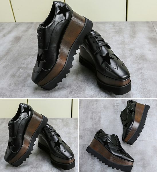 

women luxury boots thick bottom fashion brands platform designer shoe elyse star shoes britt wedge lace-up flat high heel, Black