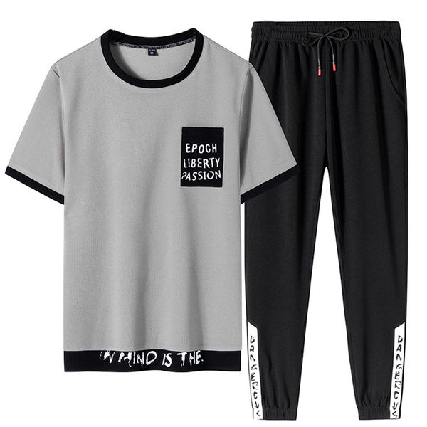 

hoodies plus size summer t-shirt sets 2 piece short sleeved sportswear tracksuit men casual jogger sweat suits 6xl 7xl 8xl, Black