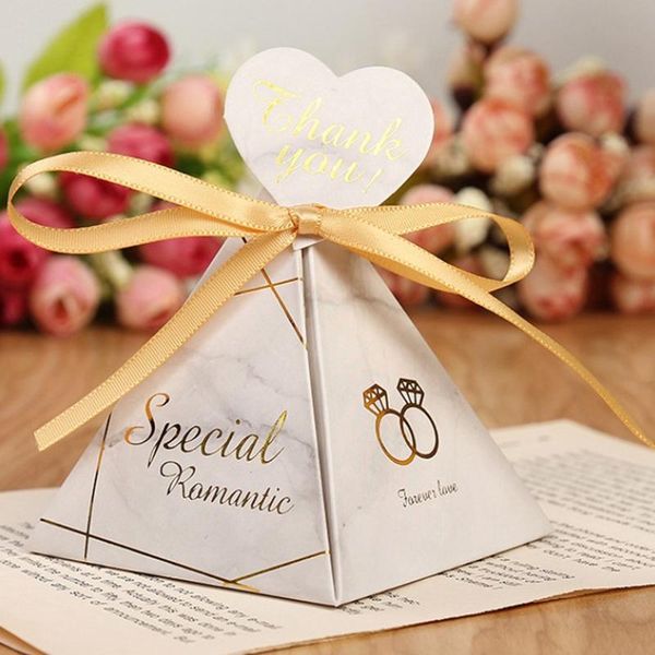 

gift wrap 50pcs/set romantic triangular candy box wedding favors party supplies paper boxes with thanks card&ribbon