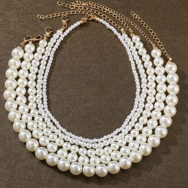 

chains korean elegant goth beaded pearl choker necklace for women vintage long chain pendant charm wedding party jewelry, Silver