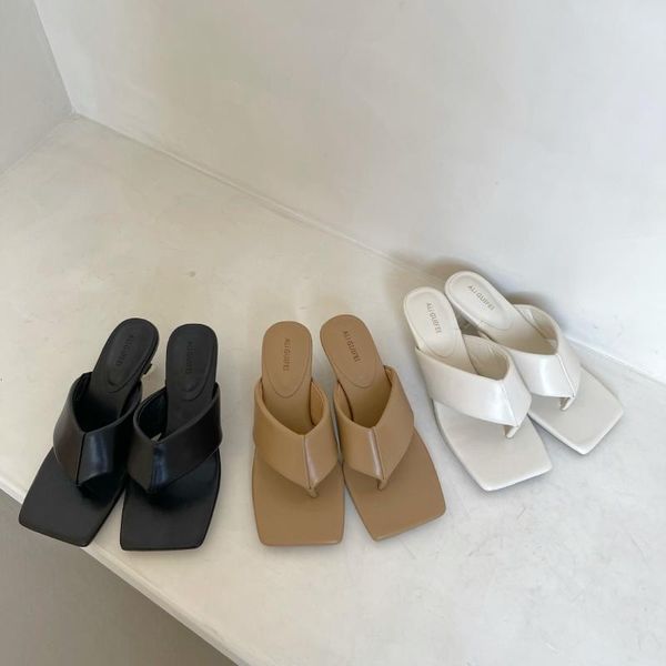 

slippers women summer thin heels female shoes slides rubber flip flops low med square toe 2021 hawaiian rome fabric hoof, Black