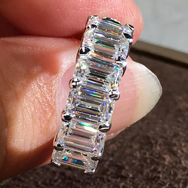 

stud 14k white gold earrings women 0.5 carat emerald rectangle moissanite diamond present wedding anniversary engagement party, Golden;silver