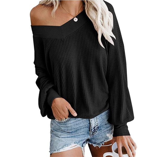 

women's sweaters dreamskull v-neck batwing long sleeve waffle knit off shoulder sweater, White;black