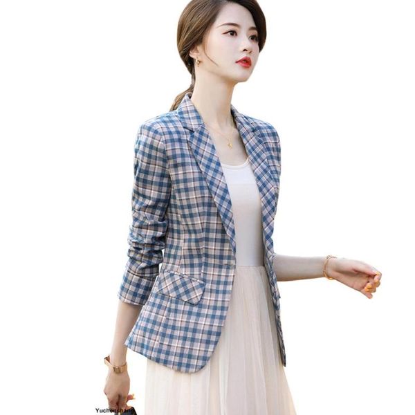 

woman khaki blue plaid blazer suit autumn winter outwear casual oversize blazers for women formal jacket female fashion women's suits &, White;black