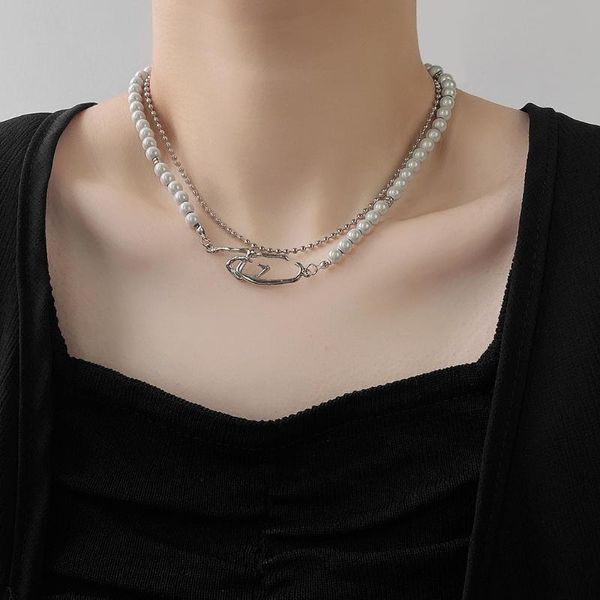 Anhänger Halsketten VSnow Einzigartiges Design Doppelschichtige Unregelmäßige Geometrische Linie Halskette Für Frauen Mädchen Faux Perle Perlen Schmuck