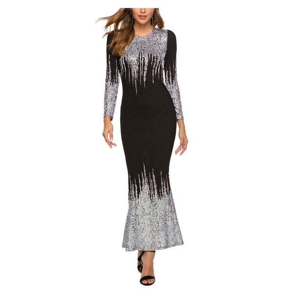 

casual dresses fashion bronzing elastic slim long sleeves dress women elegant round neck party maxi missord 2021, Black;gray