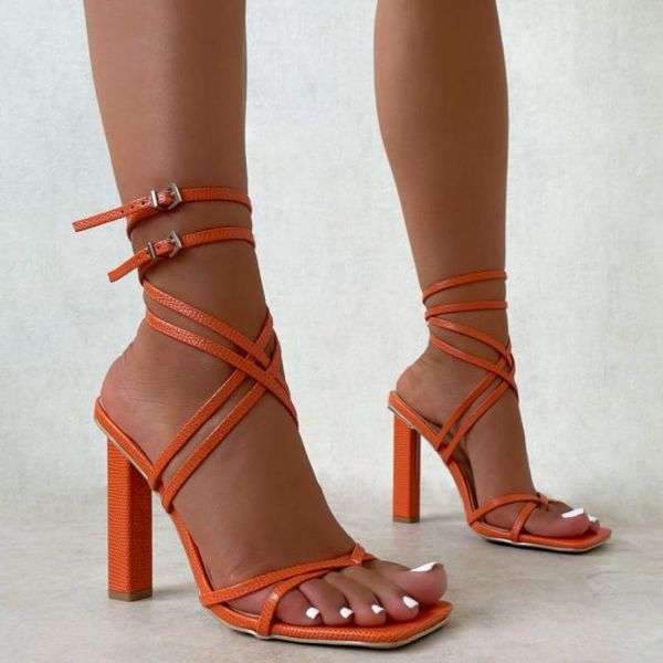 

dress shoes women cross-strap buckle high heeled sandals 2022 summer open toe ankle strappy orange fashion lace-up, Black