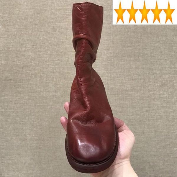 

boots leather designer genuine mid-calf cow women vintage zipper white street fashion autumn winter shoes botines mujer, Black