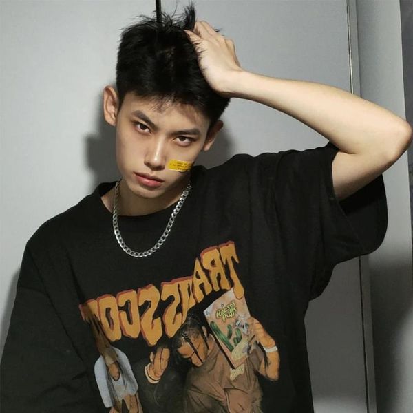 

men's t-shirts men tshirts streetwear hip hop singer printing punk rock gothic tees shirts harajuku fashion casual short sleeve loose, White;black