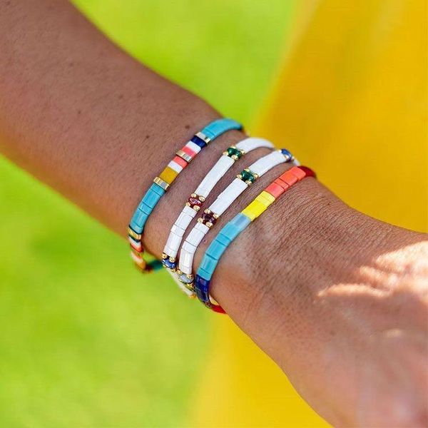 

charm bracelets quanchi tila beads miyuki bracelet bohemia handmade stretch fashion stacked friendship jewelry 1e, Golden;silver