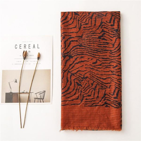 

scarves women's tiger skin pattern scarf lady's striped sunscreen shawl tassels, Blue;gray