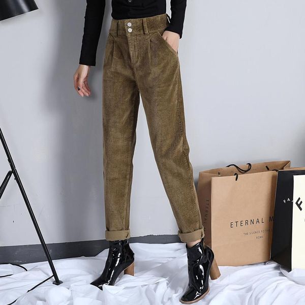 

women's pants & capris autumn female corduroy harem high waist casual trousers loose radish, Black;white
