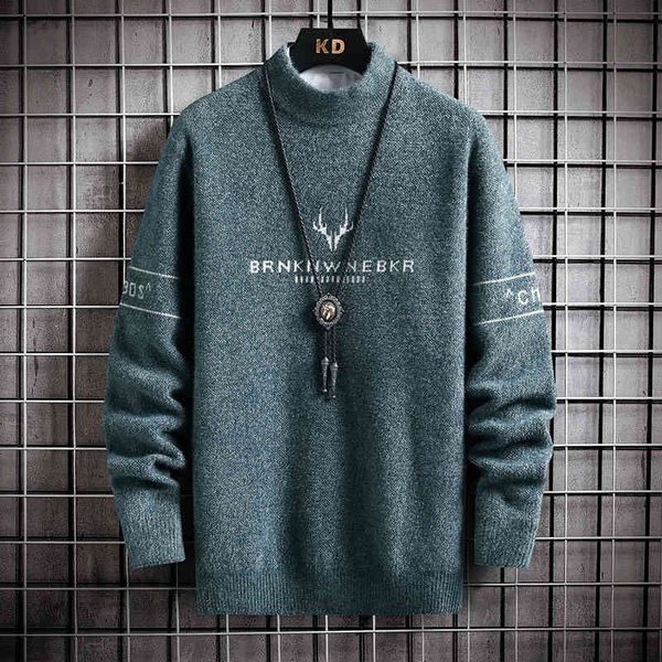 

2021 new autumn pullover 's o-neck print long sve warm slim s casual fashion sweater men clothing, Black
