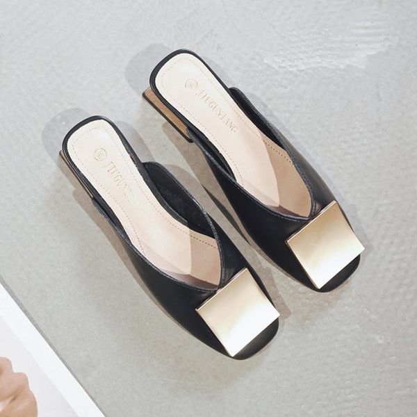 

slippers designer women mules pumps trend square buckle wooden block elegant office party ladies casual shoes summer, Black