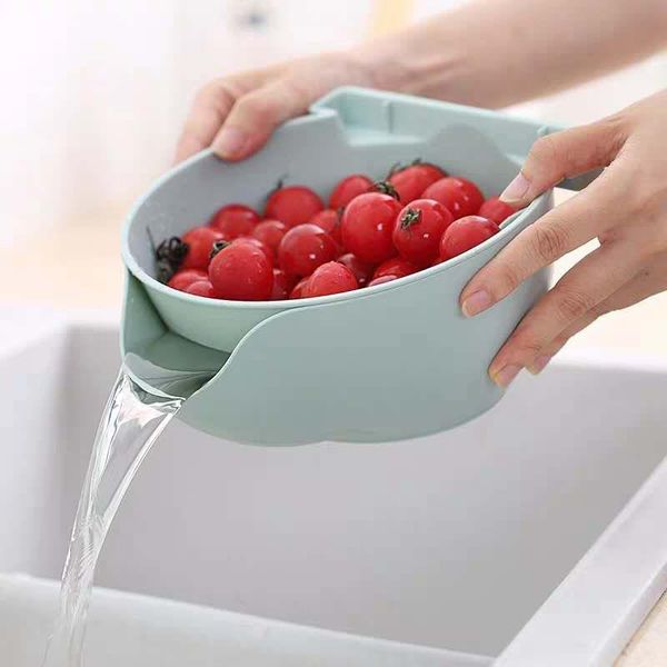 

storage baskets 2-in-1 multi-function kitchen colander filter bowl double-layer rotatable drain basin basket fruit and vegetable washing