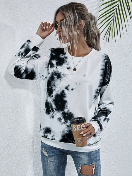 

tie dye round neck sweatshirt a6fd#, White;black