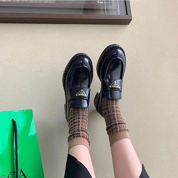 

new three corner leofaux shoes women's thick soled british style small leather and versatile muffin single outlets, Black