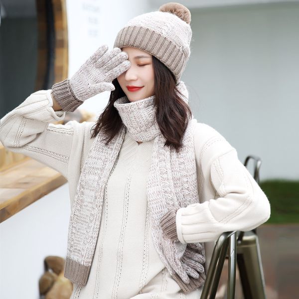 

hat autumn and winter fashion knitted wool three piece set versatile warm cover scarf glove 19, Blue;gray