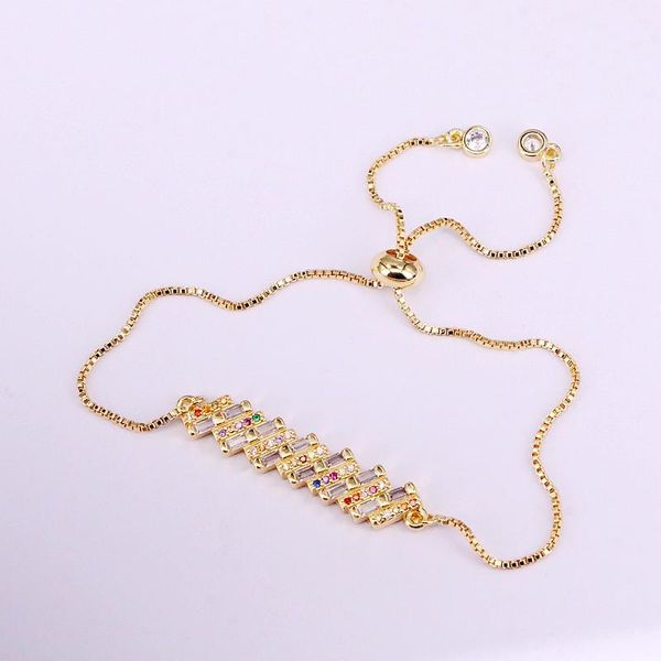 

link, chain 3pcs, copper fashion bracelets rainbow zirconia colorful bar charm, Black
