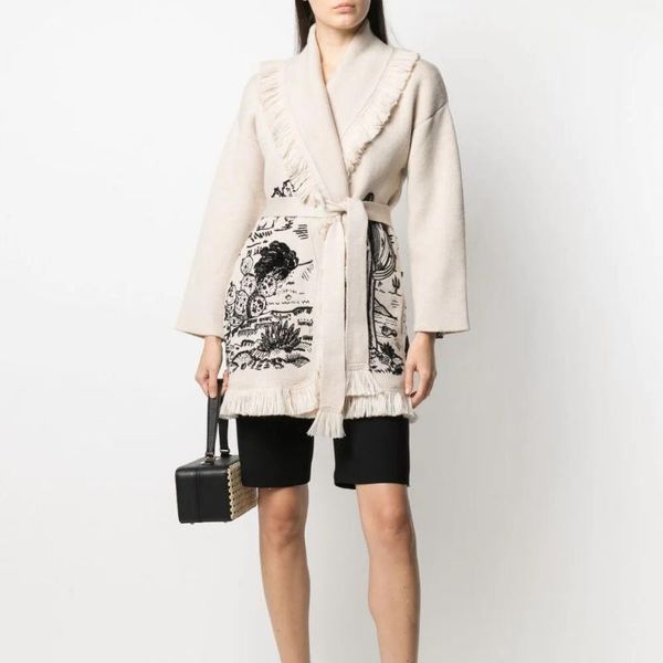 

women's knits & tees ayualin lapel cashmere cardigan multicolour coat belt wrap tassel boho knitted sweater fashion women winter, White