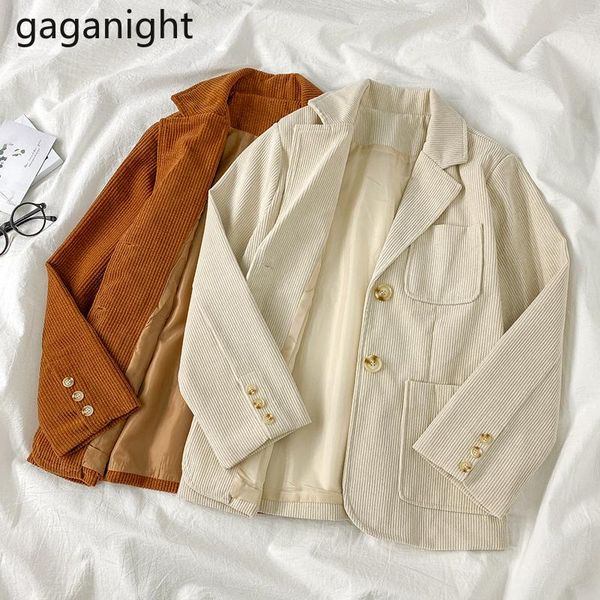 

gaganight vintage corduroy notched collar women blazer single breasted autumn jacket 2021 long sleeve pockets female suits coat women's, White;black