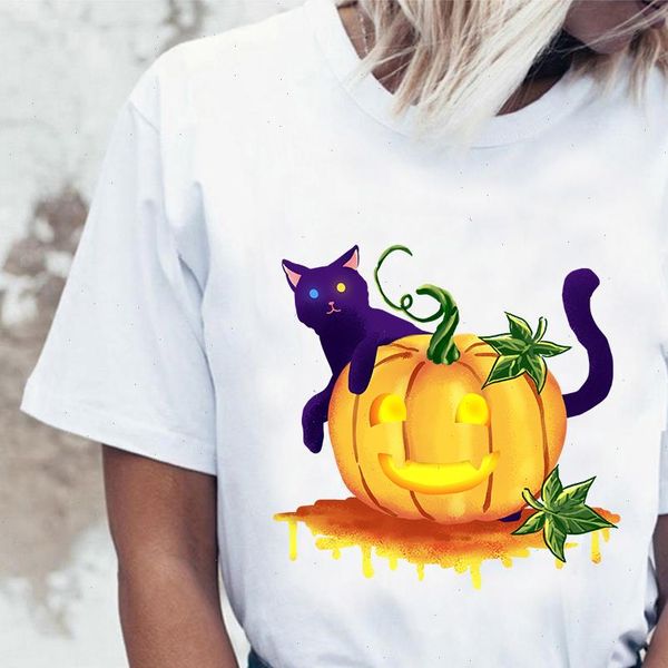 

short sleeve loose graphic women streetwear kawaii harajuku cat o neck funny, White