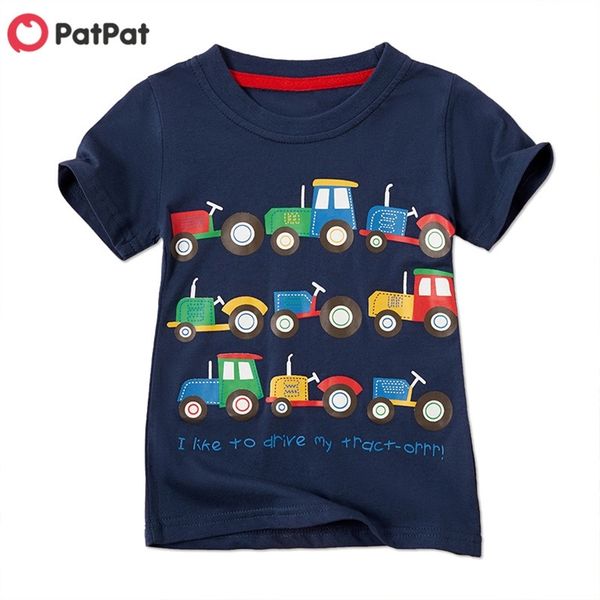 

casual lovely tractors print short-sleeve tee for baby and toddler boys kids clothes summer printed car 210528, Blue