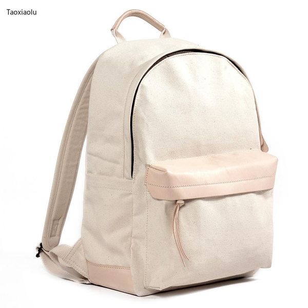 

backpack classic europe fashion pure cotton canvas leather backpacks 14" lapwaterproof daypacks large capacity men rucksacks retro