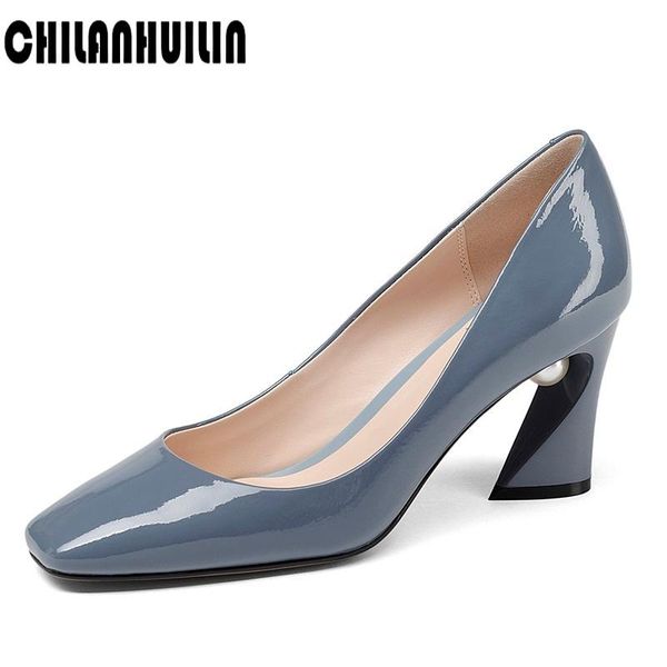 

dress shoes women party wedding pumps black blue patent leather woman shallow mouth beading high heel large size
