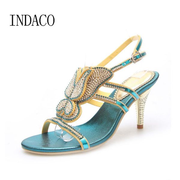 

women's gold leather rhinestone sandals butterfly ankle strap thin high heel shoes ladies sandalias de mujer verano, Black