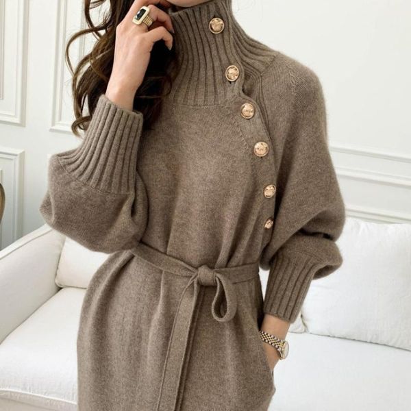 

women's sweaters 2022 long sleeve knit sweater dress women 2021 autumn winter fashion solid slim casual female turtleneck, White;black