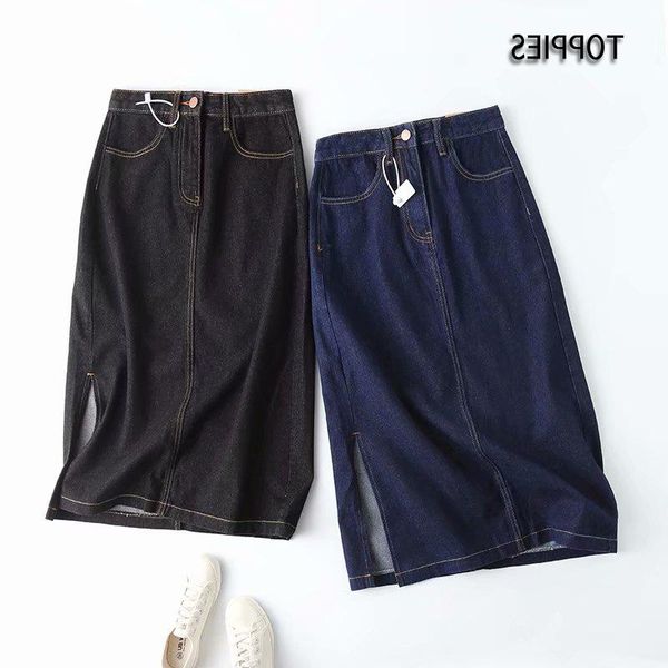 

skirts woman ies 2021 black denim high waist midi side split streetwear vintage female clothes