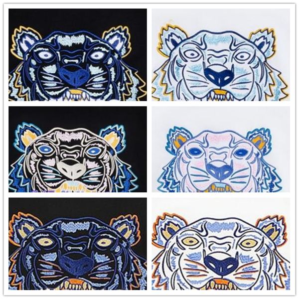

20ss european american fashion spring and summer short sleeved t-shirt casual embroidery with tiger design for men women, White;black