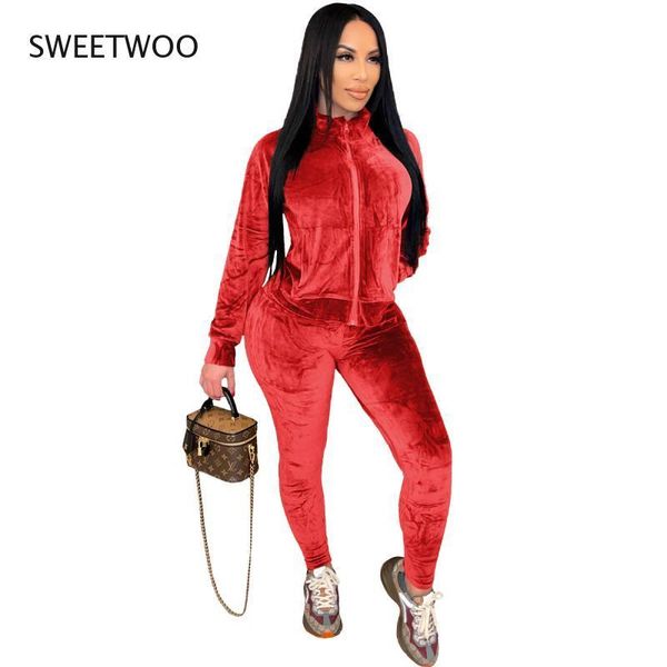 

women's two piece pants winter fashion sports and leisure two-piece long sleeve plush zipper pocket short jacket solid color suit, White