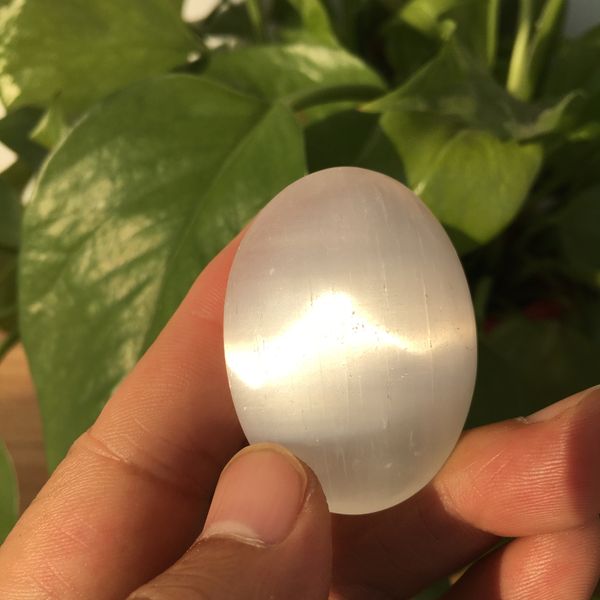 

high-quality natural white selenite opal play with polished gypsum gemstone healing gypsum