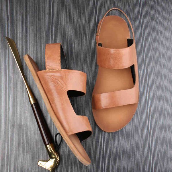 

slippers sandals men's summer leather casual beach shoes soft soles wear dad fashion sandals men 1kel, Black