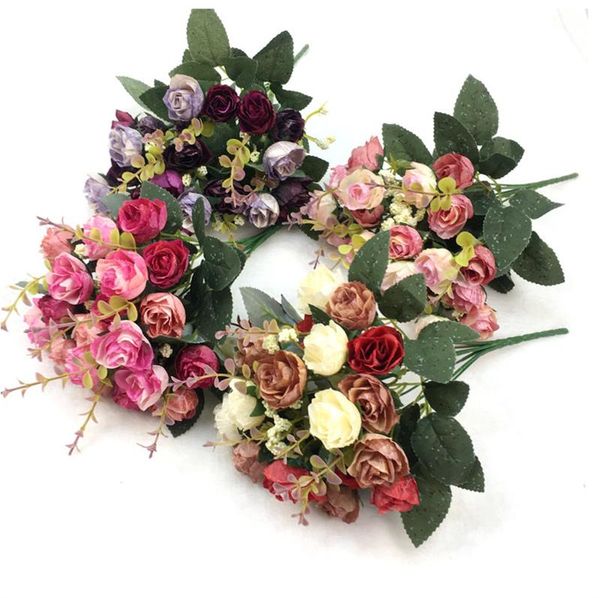 

decorative flowers & wreaths 21heads / 1 bundle silk tea roses bride bouquet for christmas home wedding year decoration fake plants artifici