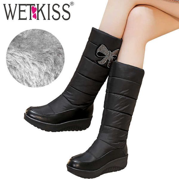 

wetkiss big size snow boots women platform boot mid calf crystal footwear cleated fashion walkable winter ladies shoes wolesale 210630, Black