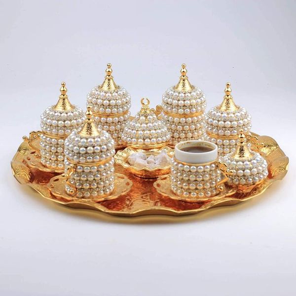 

cups & saucers pearl and stone covered turkish coffee sets set made in turkey arabic of 6 handmade gift