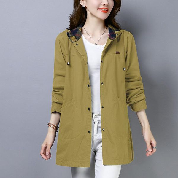 

women's trench coats fashion windbreaker overcoats 2021 autumn female plus size loose solid color hooded coat casual cotton mujer, Tan;black