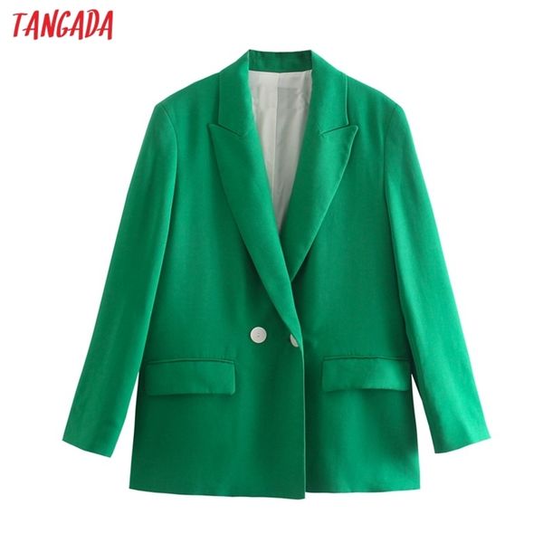 

tangada women solid green blazer coat vintage double breasted long sleeve female outerwear chic 2w57 211006, White;black