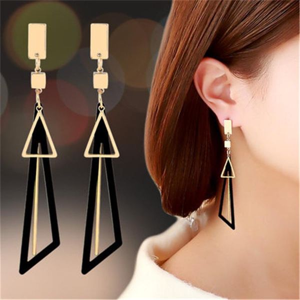 

dangle & chandelier 2021 korean long statement geometric triangle tassel drop earrings for women fashion jewelry oorbellen brincos, Silver