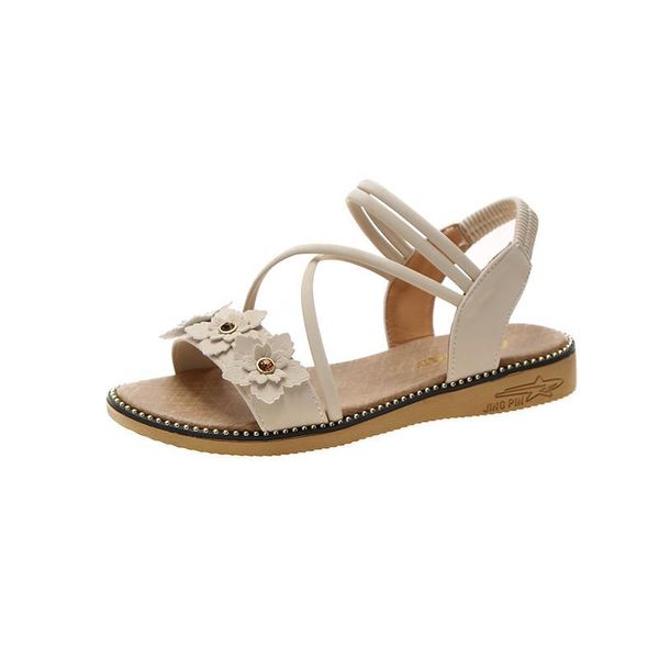 

flower sandals women 2021 spring and summer wild rome fashion ins tide fairy style vacation beach shoes, Black