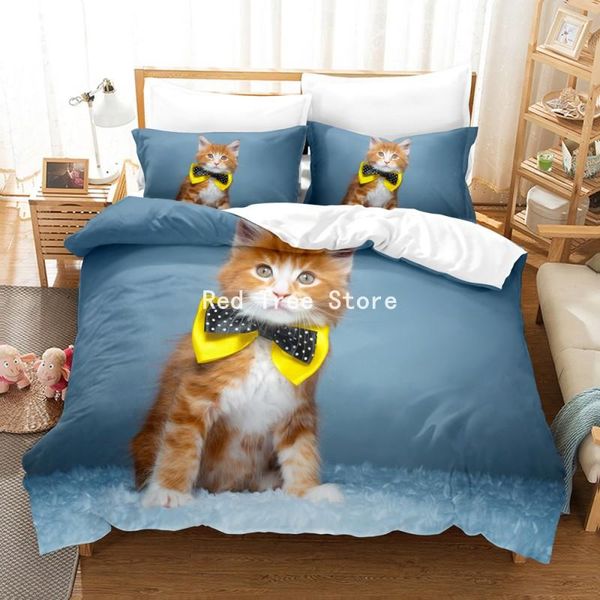 

bedding sets lovely maine coon cat duvet cover set animal printed with pillowcase 2/3pcs comforter covers for kids bedroom decor