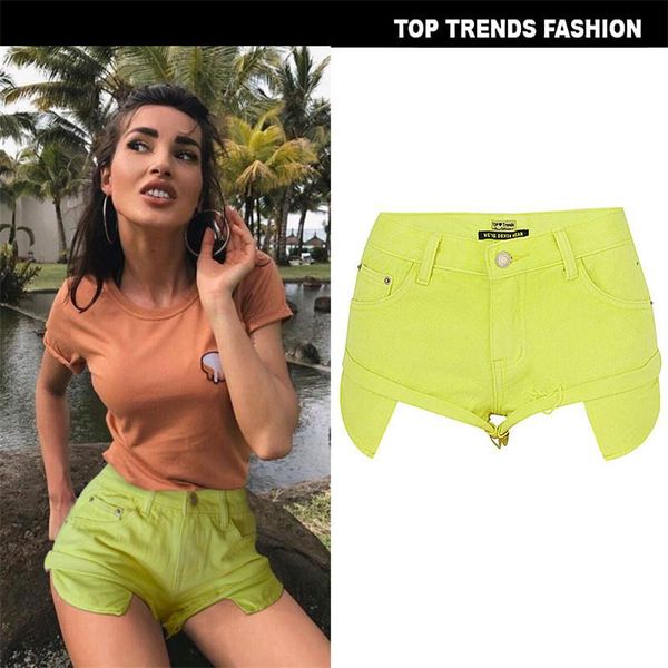 

women's shorts woman summer jeans yellow color women denim high waist 2021 spodenki damskie feminino wholesale, White;black
