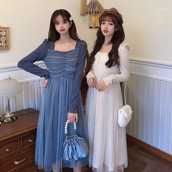 

casual dresses sannian net yarn dress 2021 women's autumn and winter waist slimming base ladies clothes party1, Black;gray