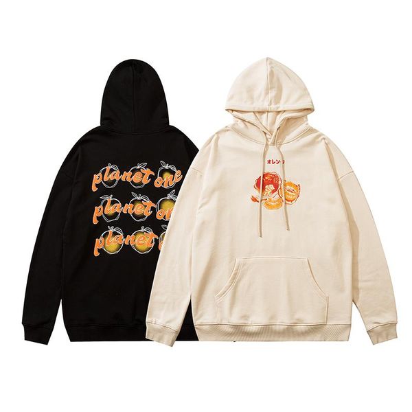 

men's hoodies & sweatshirts mens harajuku cotton oil painting orange print big pocket sweatshirt japanese loose casual pullover couples, Black