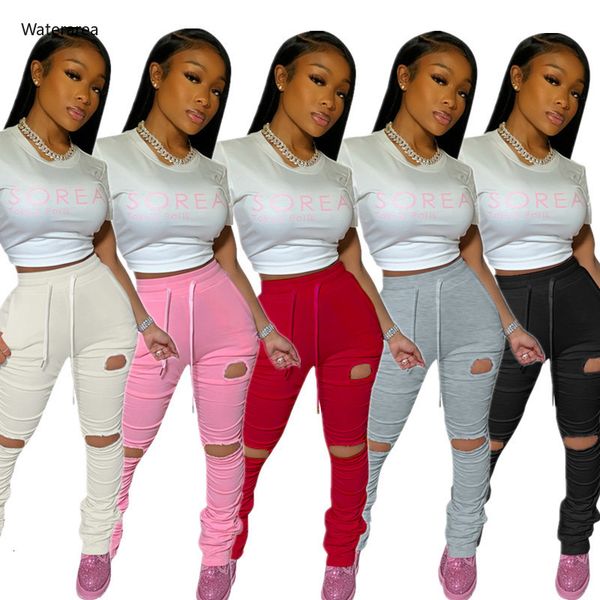 

women's pants & capris high waist sweatpants women joggers elastic summer stacked leggings bell bottom hole trouser split hem flare ruc, Black;white